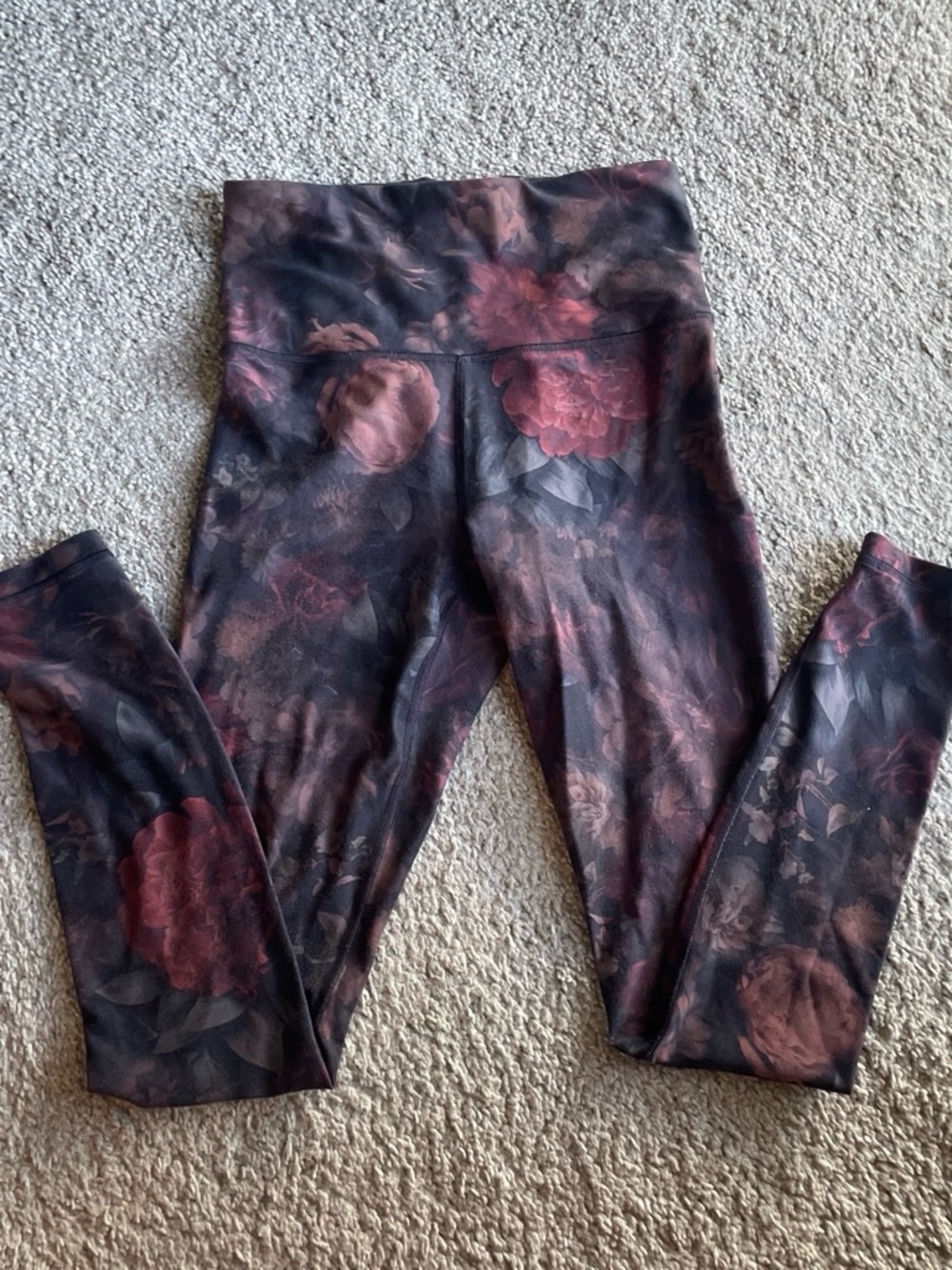 Athleta Floral High-Rise Elation Tights in Rose and Charcoal